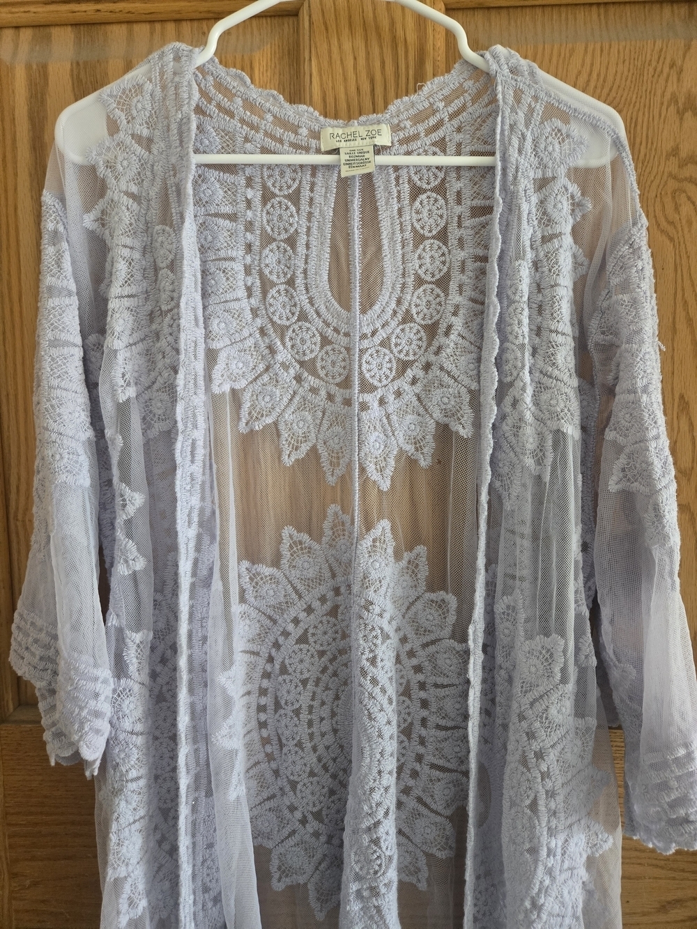 Rachel Zoe Lace Crochet Long Sheer Kimono - Light Lavender - Picture 5 of 5